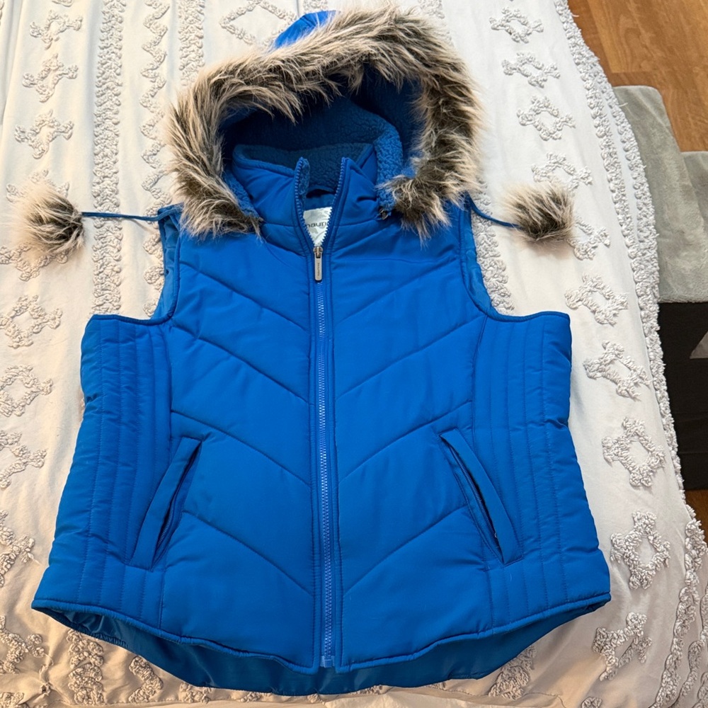 Maurices Blue Hooded Vest with Faux Fur Trim